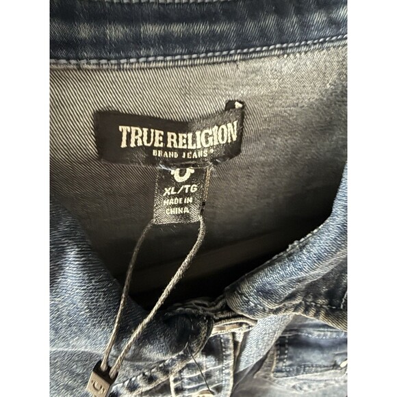 True Religion Georgia Denim Glitter Shirt XL Dark Wash Button Up - Picture 3 of 4